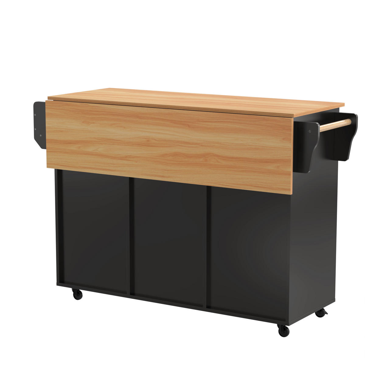 KÜCHENINSEL 139 cm MDF Schwarz mit Massivholz Arbeitsplatte und Rollen - Schwarz, Holzwerkstoff (46/91.5/139cm) - Korfee