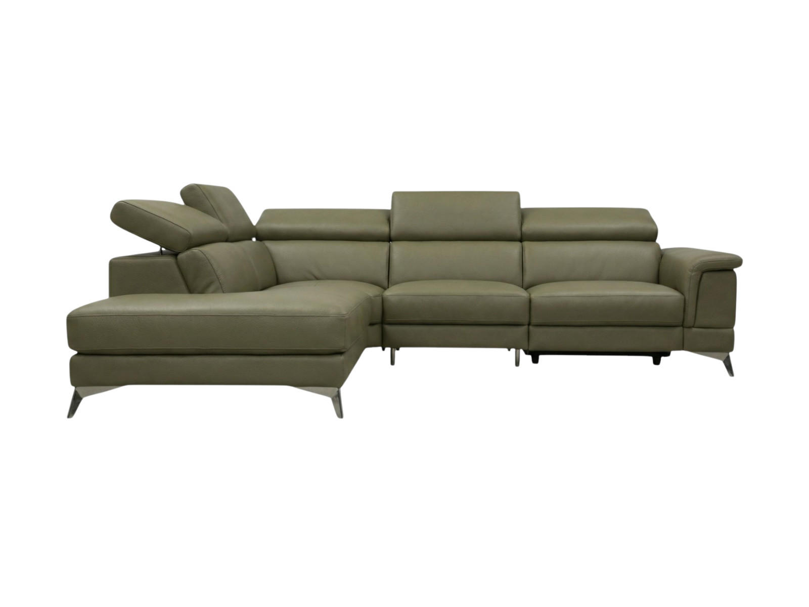 ECKSOFA Planet Echtleder Olivgrün - Olivgrün, Leder/Metall (232/256cm)