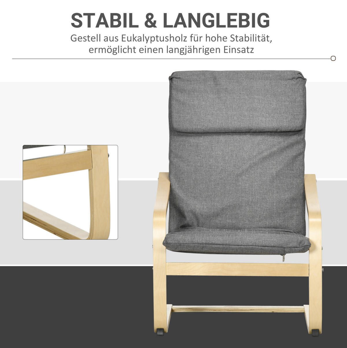 RELAXSESSEL Leinenoptik mit Kopfstütze, C-Holzgestell 78/65/96 cm Dunkelgrau - Dunkelgrau, Textil (65/96/78cm) - Redom
