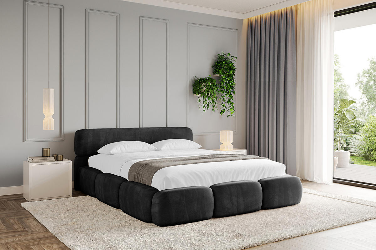 POLSTERBETT mit Bettkasten und Lattenrost, Boxbett ohne Matratze - ELVA-v1 200x200 Schwarz - Schwarz, Holzwerkstoff/Textil (200/200cm) - ALTDECOR