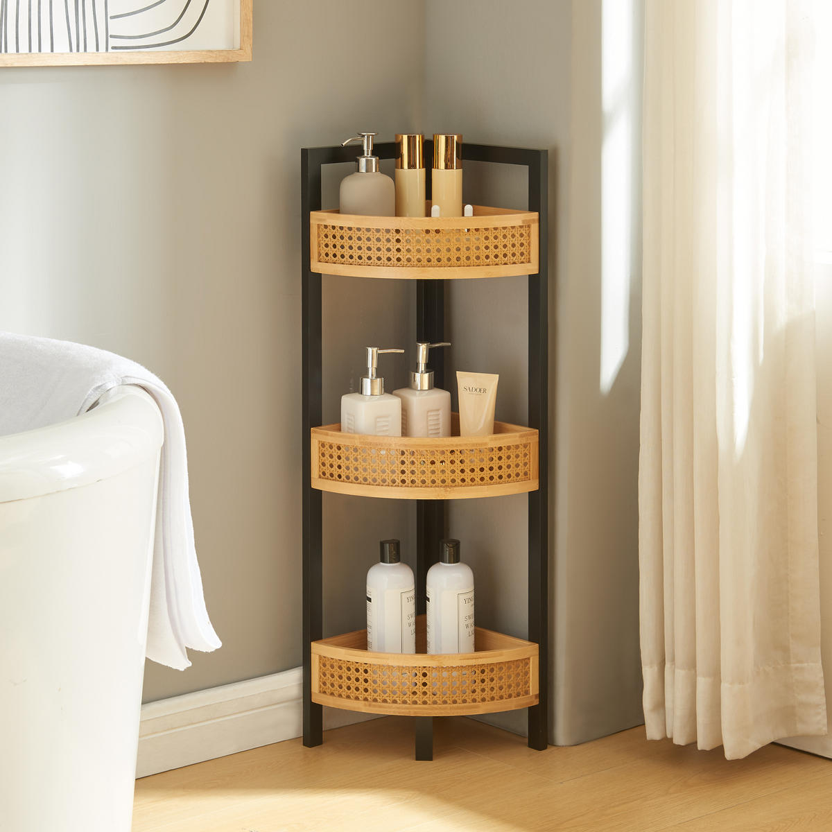 ECKREGAL Tervola - Schwarz/Naturfarben, Holz/Holzwerkstoff (23/80/23cm) - [en.casa]