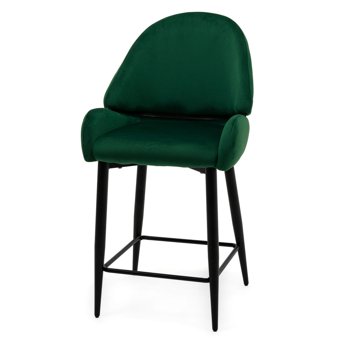 BARHOCKER BERGAMO gepolsterter mit Steppung - grün - Samt Velour - Schwarz/Grün, Textil/Metall (56/106/61cm) - NEW HOME