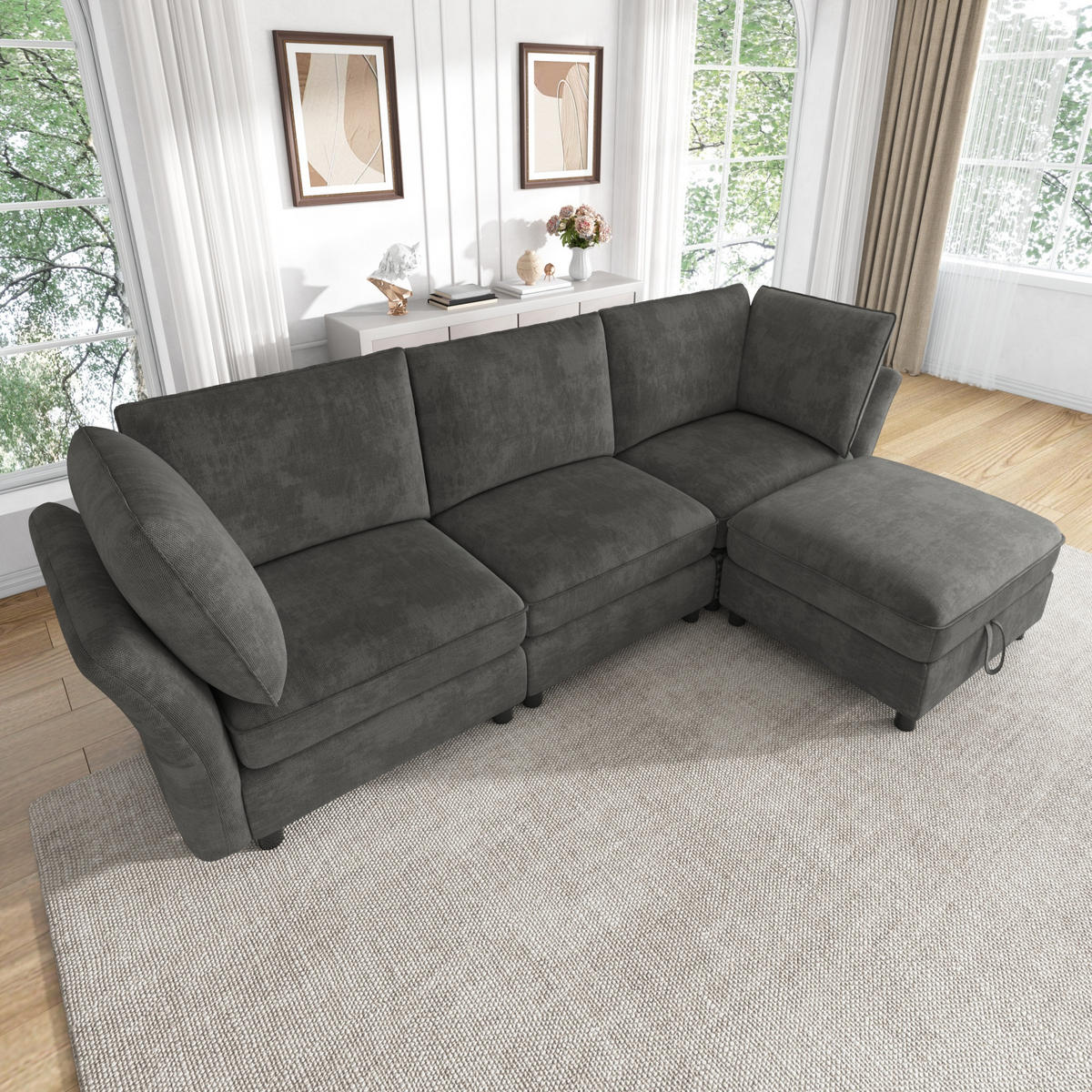 ECKSOFA 225/137/84 cm Grau mit Stauraum‑Hocker - Grau, Textil (225/137cm) - Oxeza
