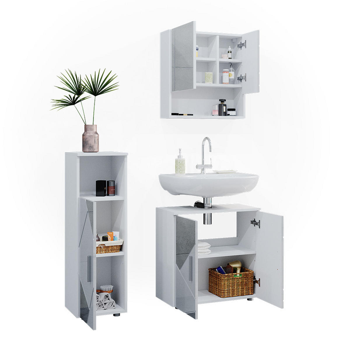 BADMÖBEL-SET Irma Weiß 3 Teile - Weiß Hochglanz/Weiß, Holzwerkstoff (80/58.6/41cm) - Vicco