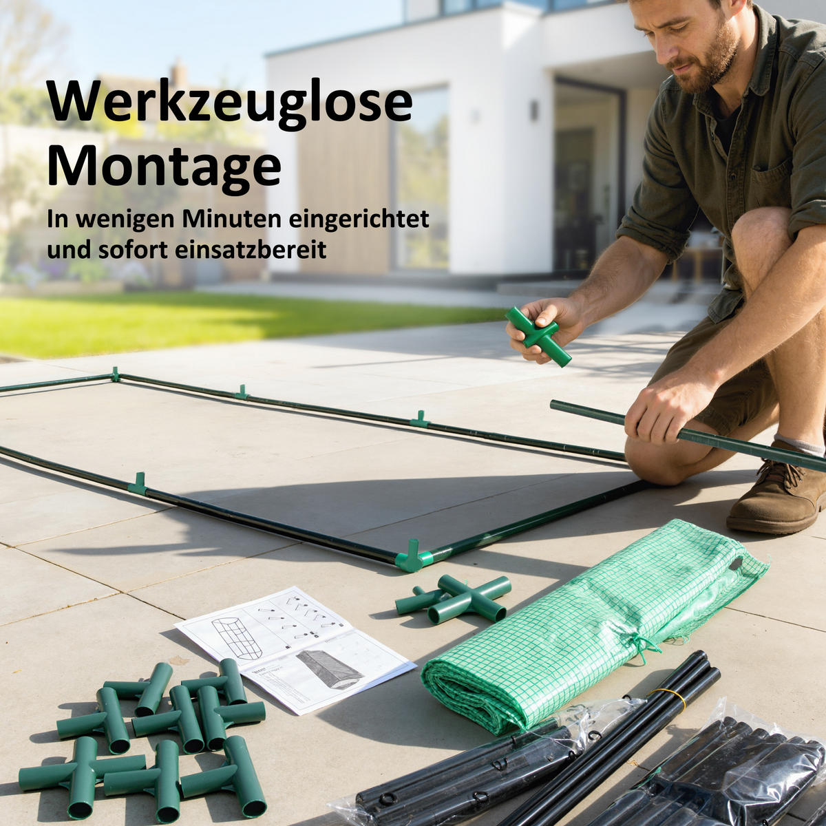FOLIENGEWÄCHSHAUS, Grün, Stahl, PE, PP - Grün, Kunststoff (90/90/240cm) - Outsunny