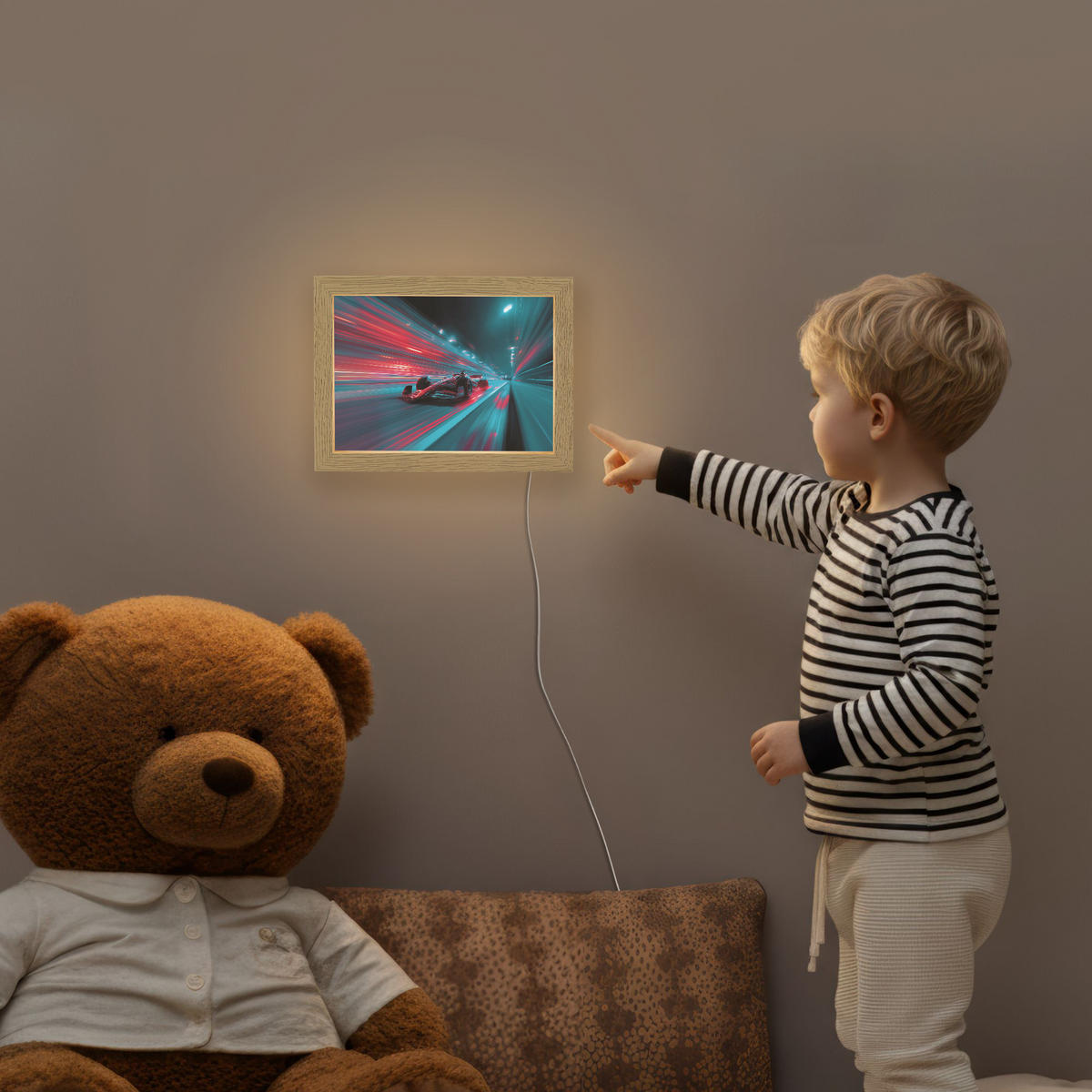 NACHTTISCHLAMPE Rennwagen - Rot - Geschwindigkeit 20x15 cm - Türkis, Holzwerkstoff (8/20/15cm)