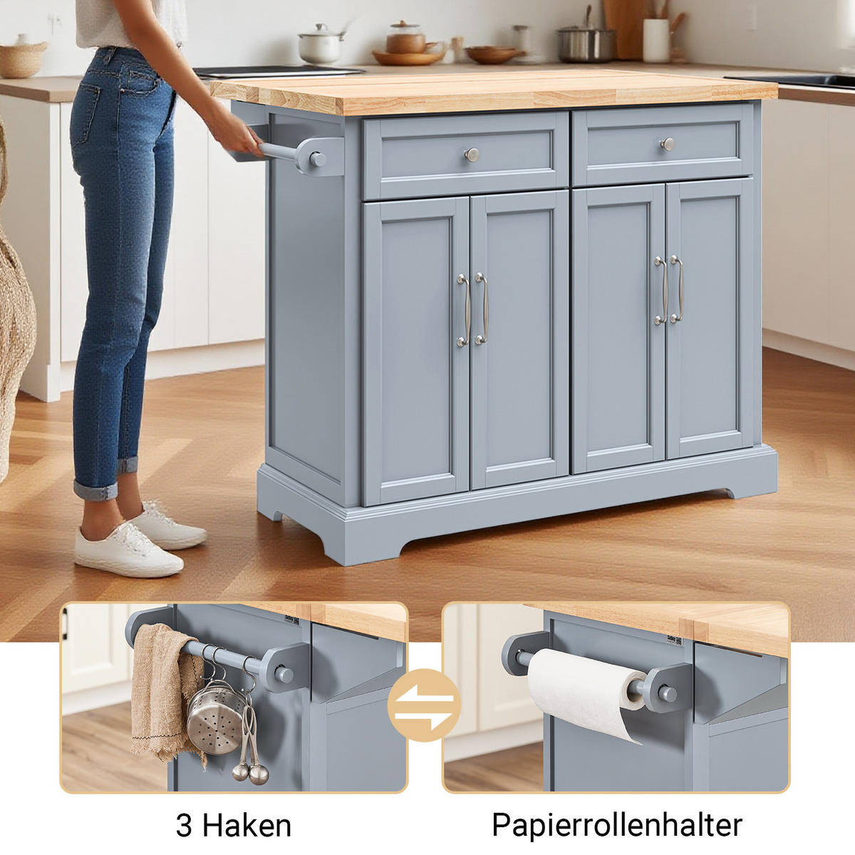KÜCHENINSEL mit Edelstahl-Arbeitsplatte Grau - Grau, Holz/Holzwerkstoff (115/92/71cm) - SoBuy