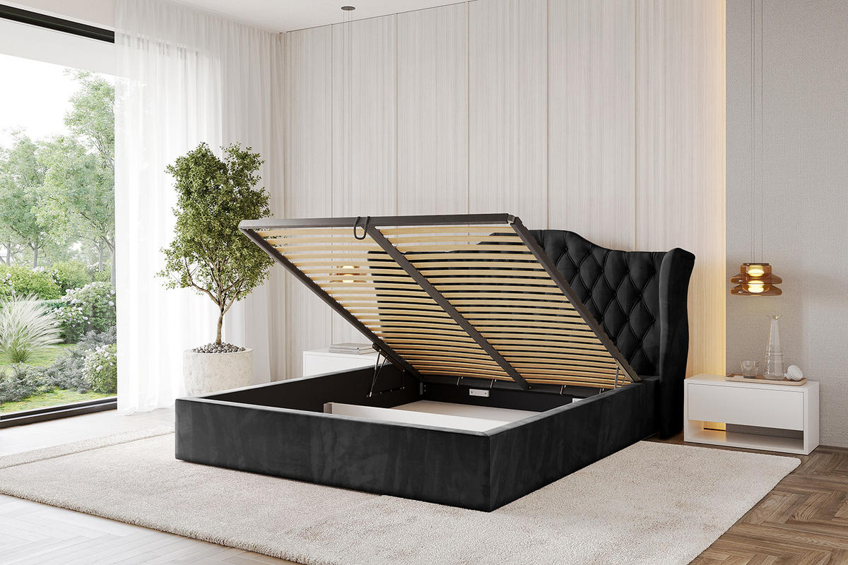 POLSTERBETT mit Bettkasten und Lattenrost, Boxbett ohne Matratze - ZORAN 180x200 Schwarz - Schwarz, Holzwerkstoff/Textil (180/200cm) - ALTDECOR