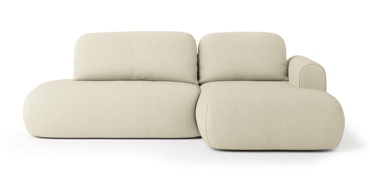 ECKSOFA NUVIRA R-S Creme Geflochtener Stoff mit Schlaffunktion - Creme, Holz (274/165cm) - MASSENO