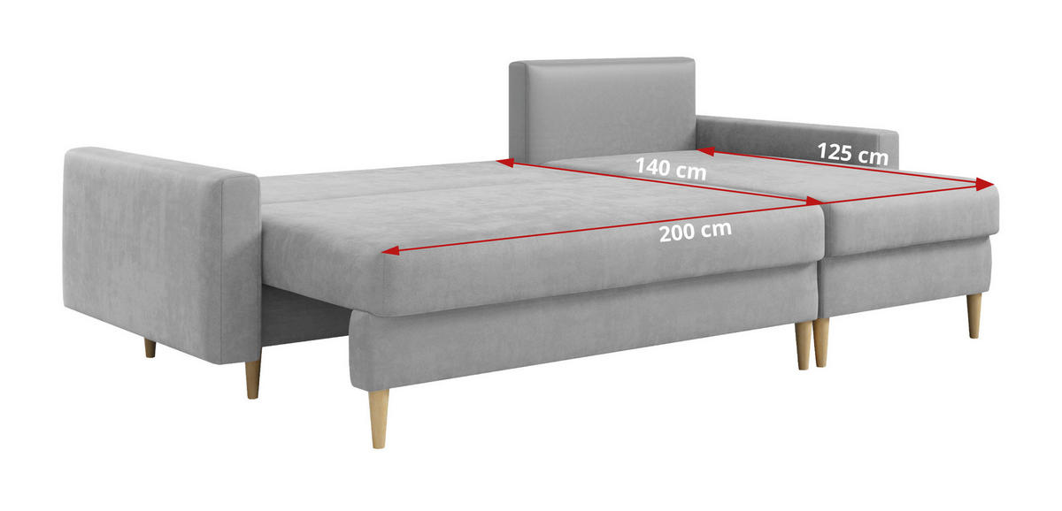 ECKSOFA Lang Velvet Hellgrau - Hellgrau/Braun, Holz/Textil (220/140cm) - MKS
