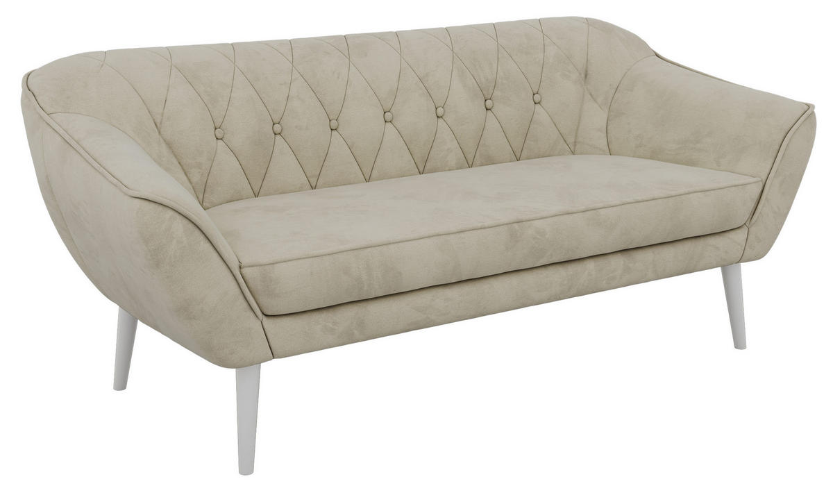 3-SITZER-SOFA PIRS - Beige Velvet - Weiße Beine - Beige/Weiß, Holzwerkstoff/Textil (180/75/74cm) - MKS
