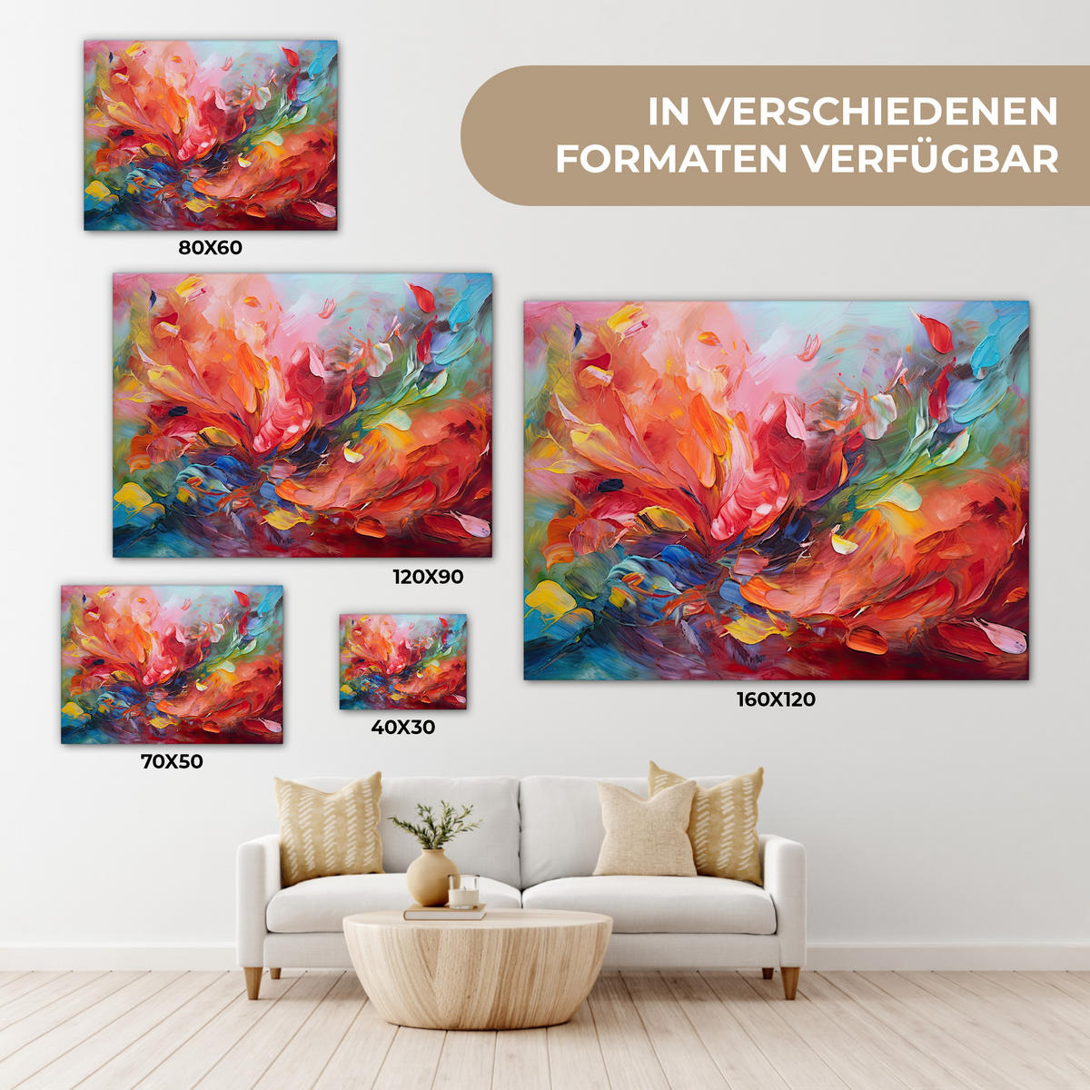 LEINWANDBILD Ölgemälde - Kunst - Abstrakt - Farbenfroh Wandbilder 80x60 cm - Altrosa, Textil (80/60cm) - MuchoWow