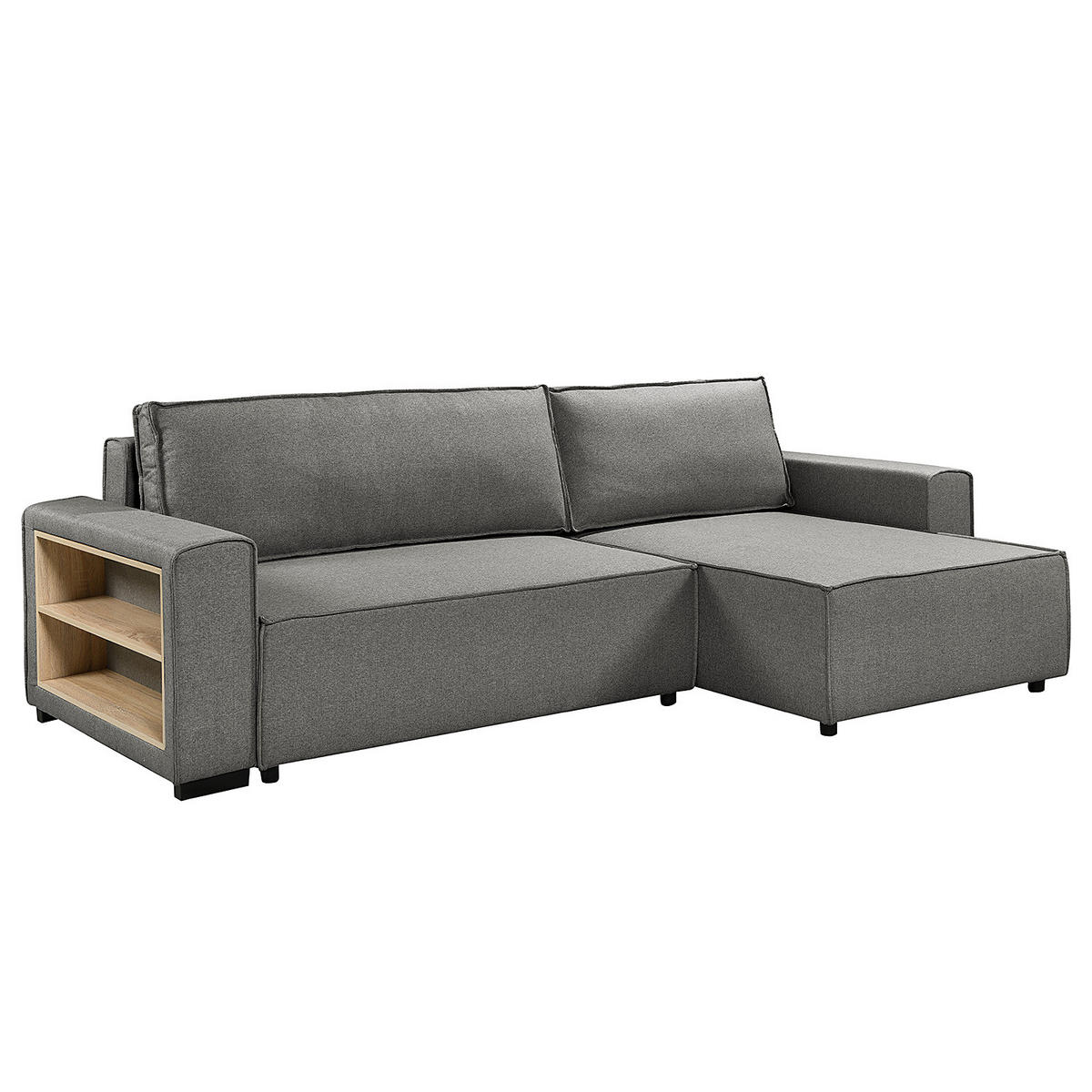 ECKSOFA mit Schlaffunktion - Flachgewebe - Dunkelgrau/Schwarz, Kunststoff/Textil (284/155cm) - home24