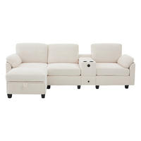 ECKSOFA L-Form mit verschiebbarer Mittelkonsole & USB-C-Anschluss Beige 266/136/82 cm - Beige, Textil (266/136cm) - OKWISH