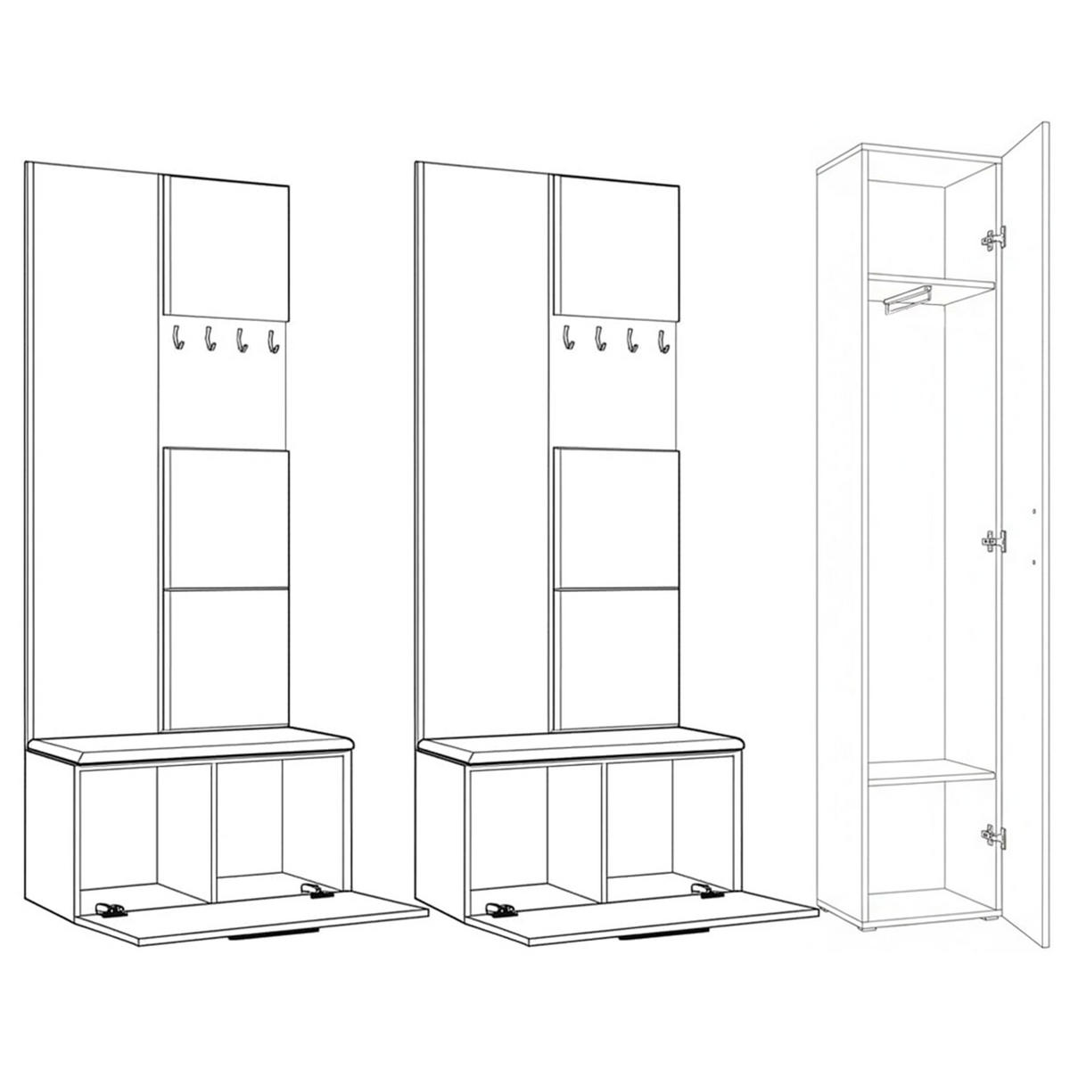 GARDEROBENSCHRANK MODULO 201,2/204/40 cm Modern Garderobe-Set Grau - Schwarz/Grau, Holzwerkstoff (201.2/204/40cm) - MASSENO