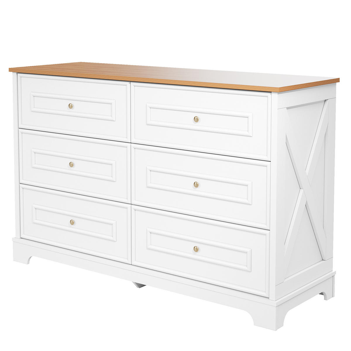 SIDEBOARD 120/40/76 cm mit 6 Schubladen in Weiß & Naturholz - Weiß, Holzwerkstoff (120/76/40cm) - BEAOK