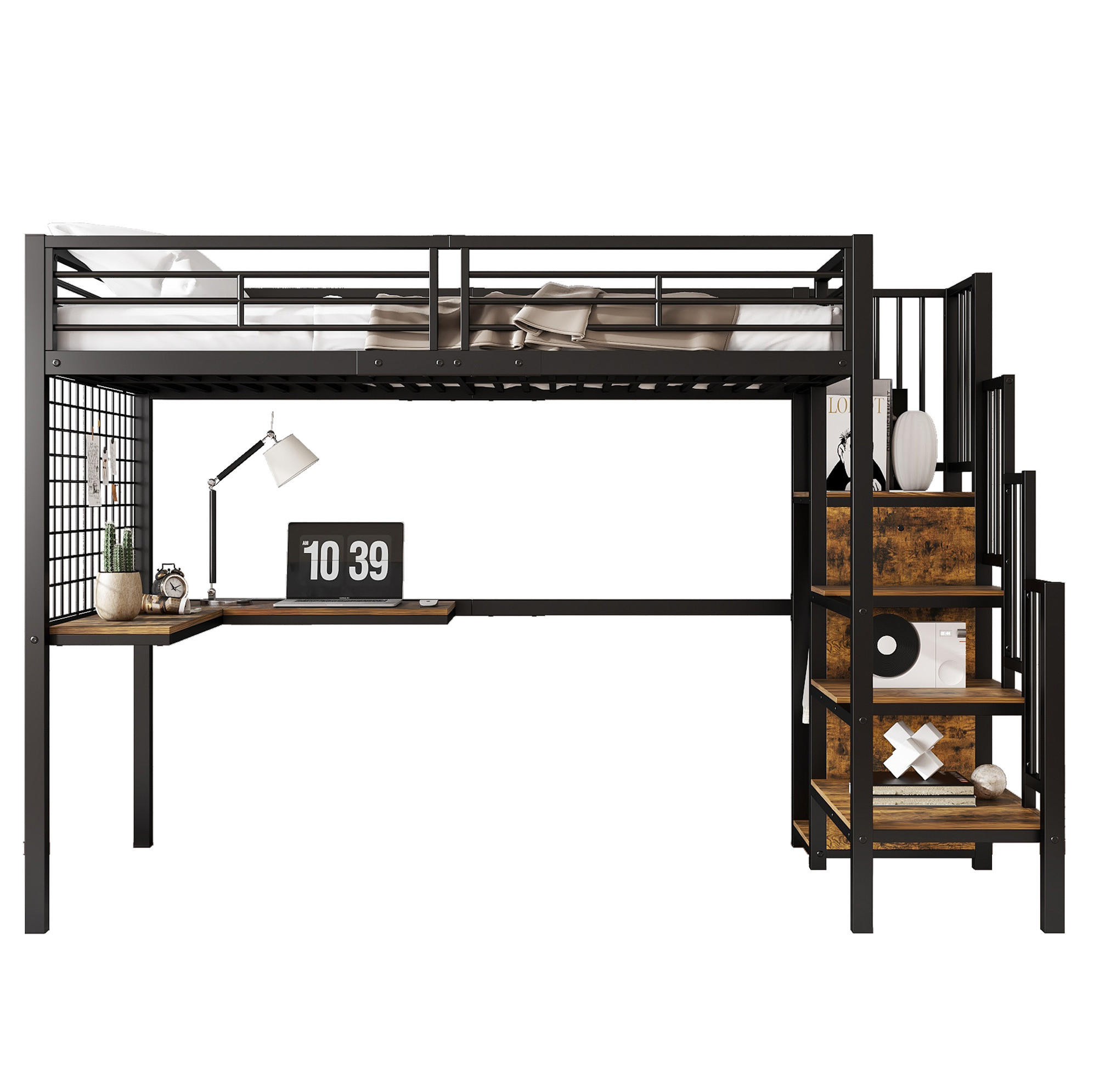 HOCHBETT 90/200 cm mit Schreibtisch und Kleiderschrank in Schwarz/Dunkelholz - Schwarz, Holzwerkstoff (90/200cm) - BEAOK