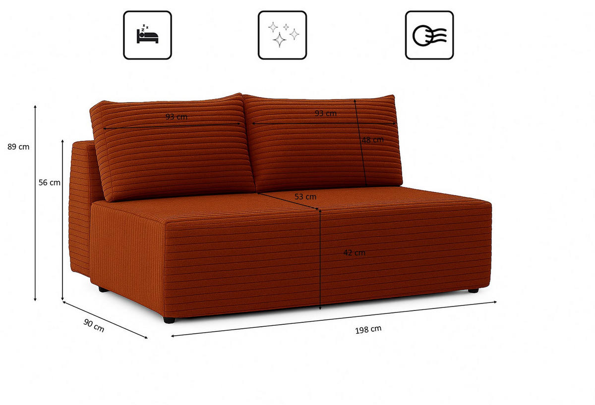 SCHLAFSOFA mit Bettkasten DUO, Stoff Velo, Kupfer - Orange, Holz (198/89/90cm) - Kaiser Möbel