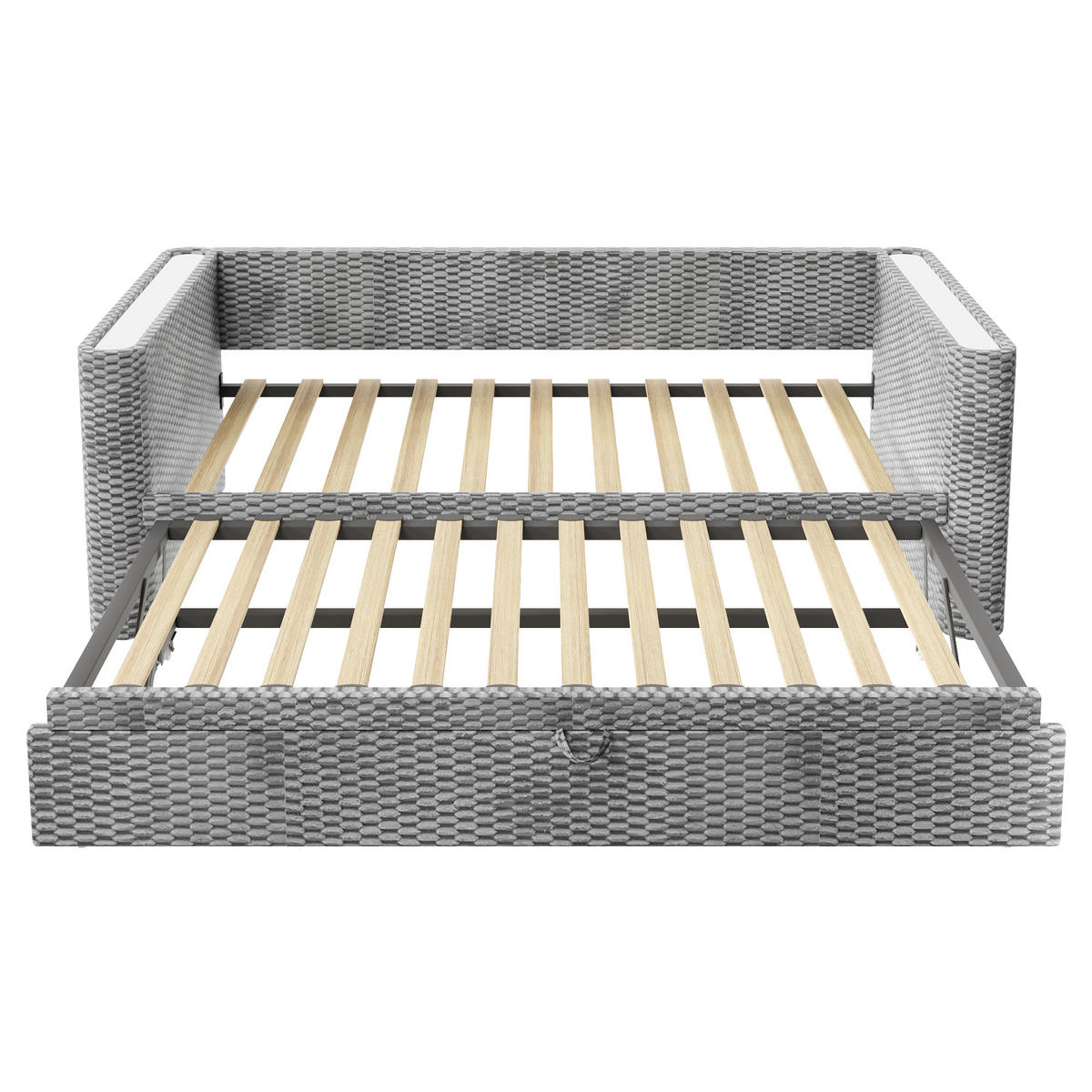 TAGEBETT 90x200cm + 180x200cm Grau Samt LED-Licht Ausziehbett - Grau, Holz (180/200cm) - FLIEKS