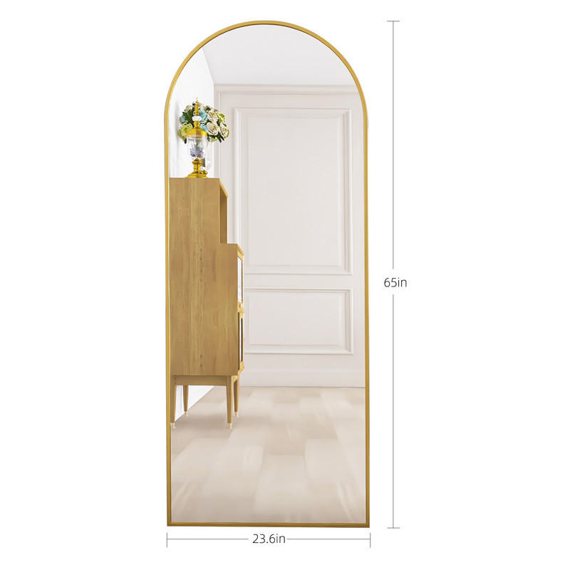 STANDSPIEGEL gewölbter Spiegel, 1650 × 600 mm, Gold, Rahmen aus Aluminiumlegierung, Wohnzimmer/Schlafzimmer (65 × 23,6 Zoll) - Goldfarben, Glas (60/165/3cm) - WoodenAura