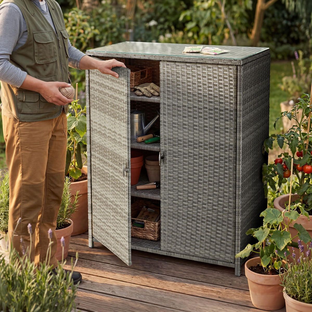 GARTENSCHRANK aus Aluminium Monza, 84,5 x 40,5 x 103,5 cm, grau - Grau, Kunststoff (84.5/103.5/40.5cm) - tectake