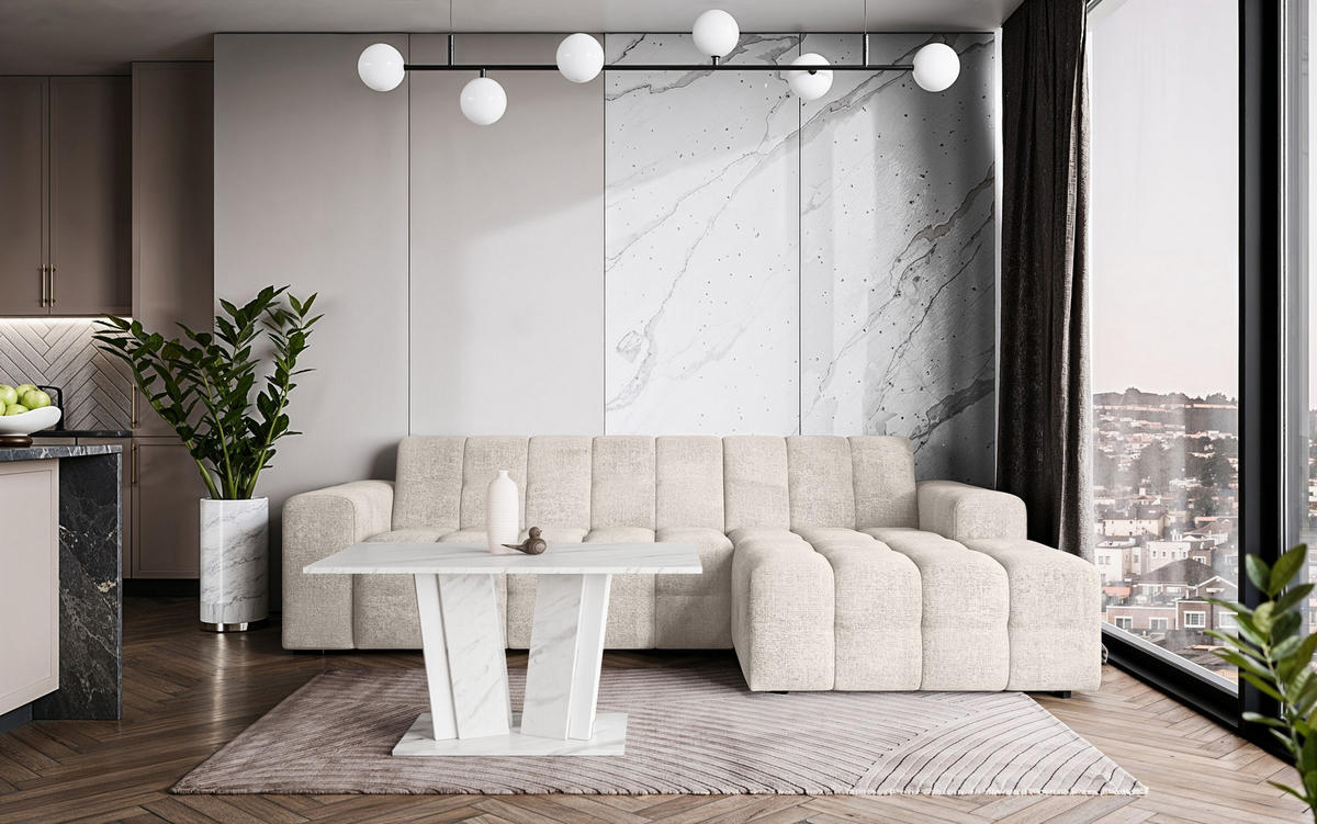 COUCHTISCH 100 cm in Weißer Marmor-Optik - Weiß, Holzwerkstoff (60/100/55cm) - Home Collective