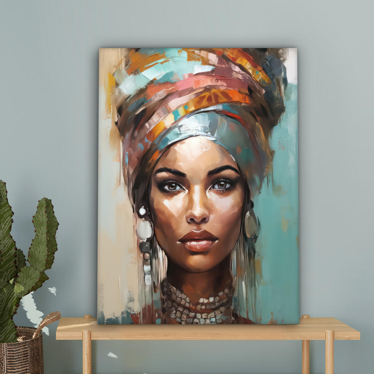 LEINWANDBILD Frau - Kunst - Schmuck - Porträt 60x80 cm - Blaugrau, Textil (60/80cm) - MuchoWow