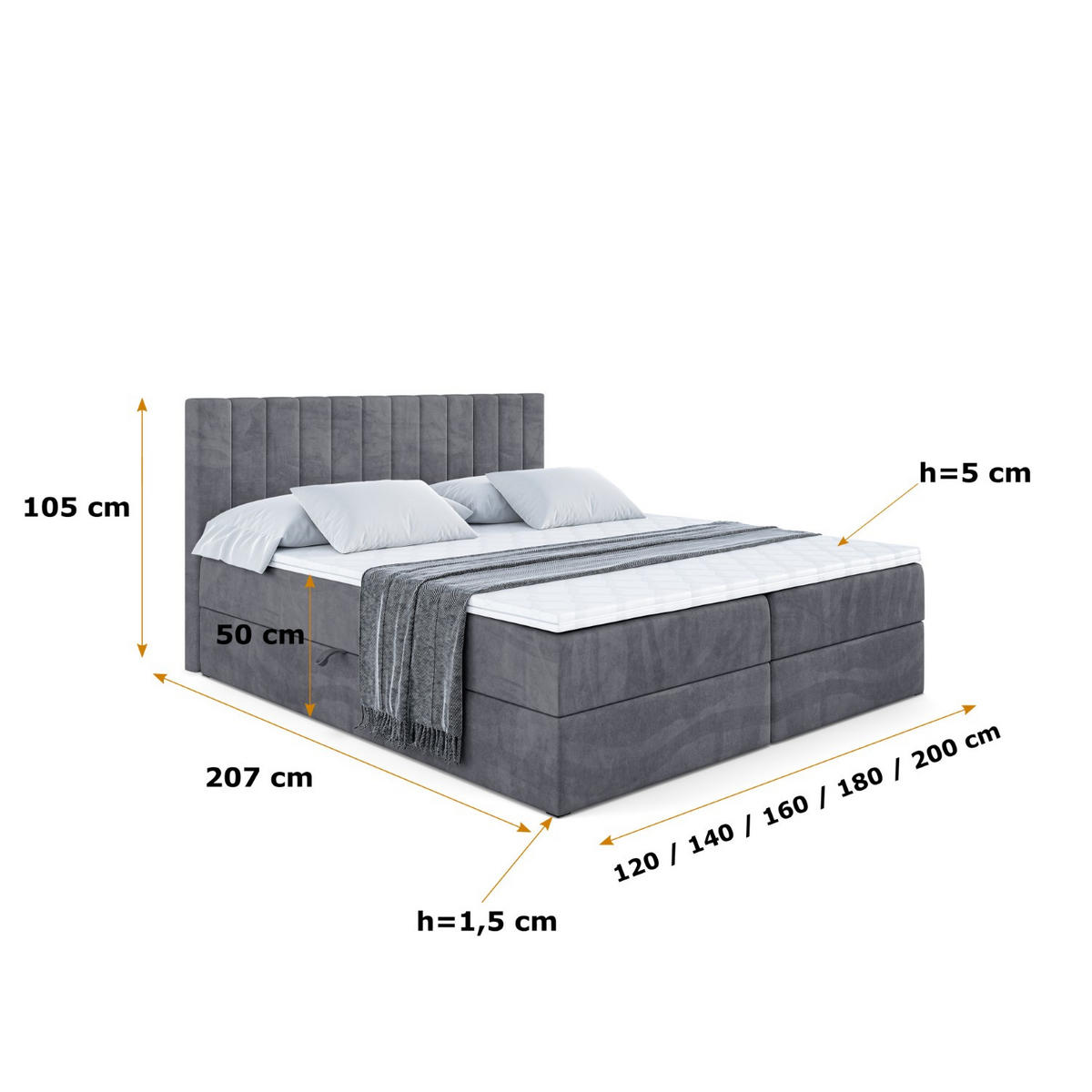 BOXBETT mit Matratze H4 und Lattenrost - EDITA - 120x200 cm - H4 - Dunkelgrau - Dunkelgrau, Holzwerkstoff (120/200cm) - ALTDECOR