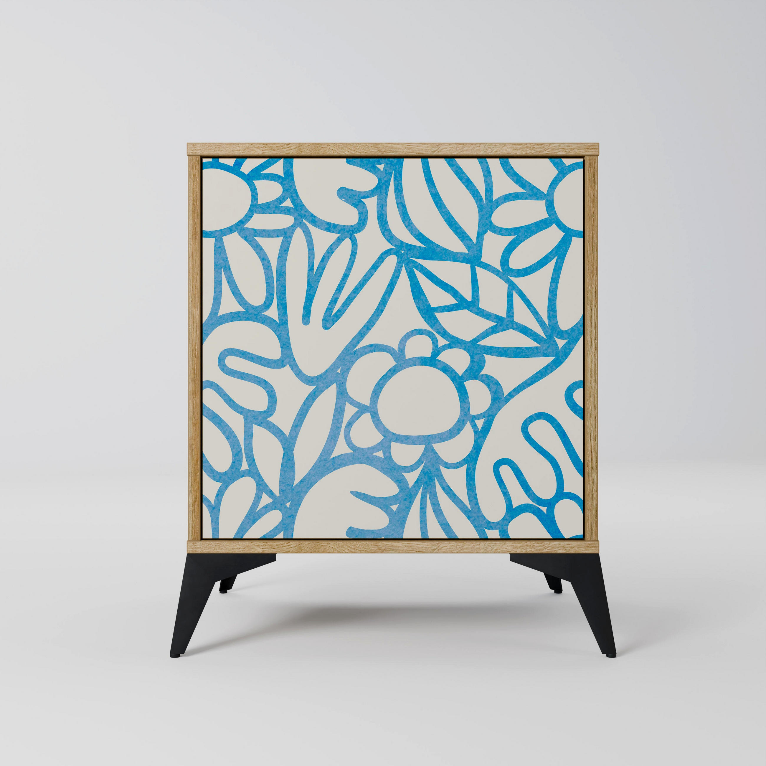 SIDEBOARD BLOOMY MORNING, Eichefarben, 57,5x42x70,5 cm, Schwarze Metall-Sternfüße - Eichefarben/Multicolor, Holzwerkstoff/Metall (57.5/70.5/42cm) - SpaceRebels