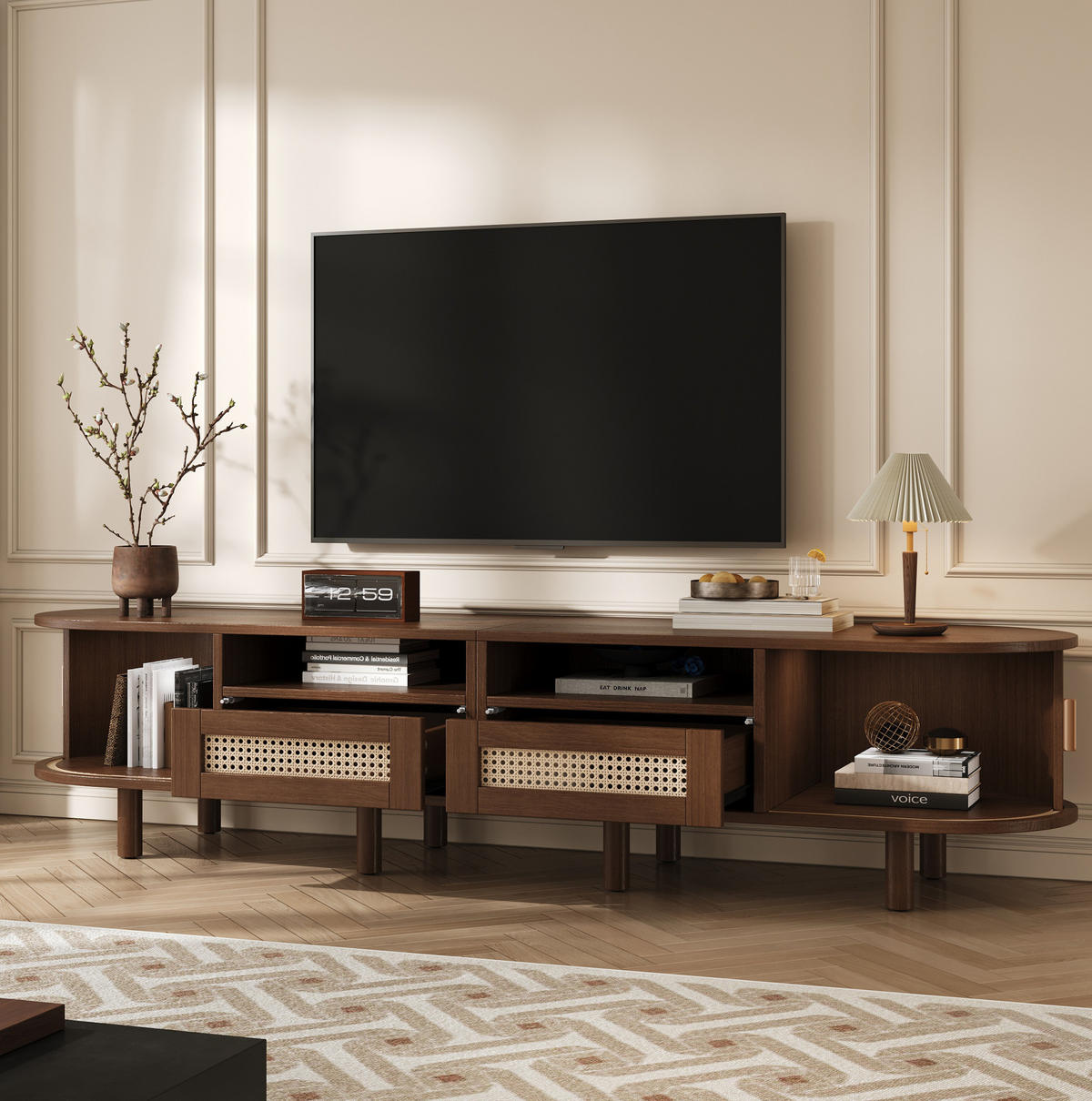 LOWBOARD 170/40/40 cm aus MDF mit Rattanfront und Schiebetüren Dunkelbraun - Braun, Holzwerkstoff (170/40/40cm) - Modenvie
