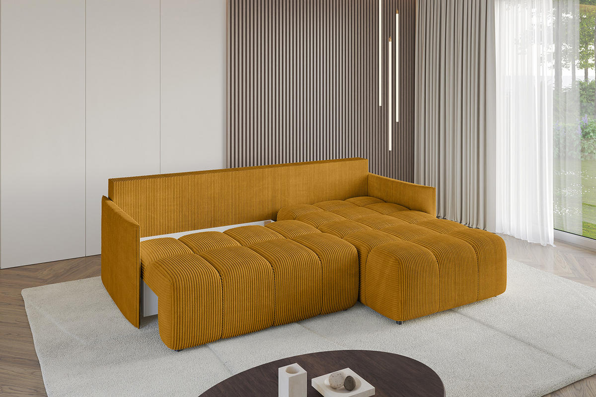 ECKSOFA Ottomane rechts LONLI-L 251x189x68 Currygelb Cord - Currygelb, Holzwerkstoff/Kunststoff (189/251cm) - ALTDECOR