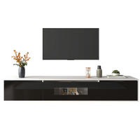 LOWBOARD 180/35/30 cm aus Holzwerkstoff mit LED-Beleuchtung und geriffelten Fronten Weiß/Schwarz - Schwarz, Holzwerkstoff (180/35/30cm) - Modenvie