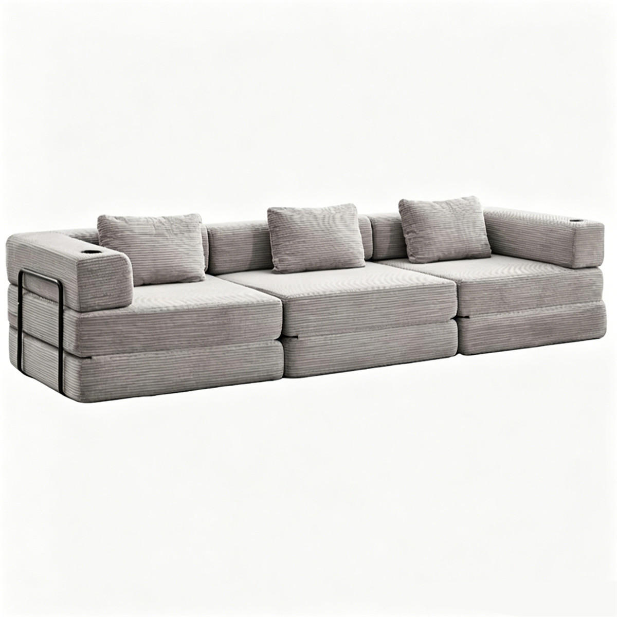 SCHLAFSOFA 3-Sitzer Cord mit Bettfunktion, faltbares Sofa - Grau, Textil (300/63/100cm) - Kaket