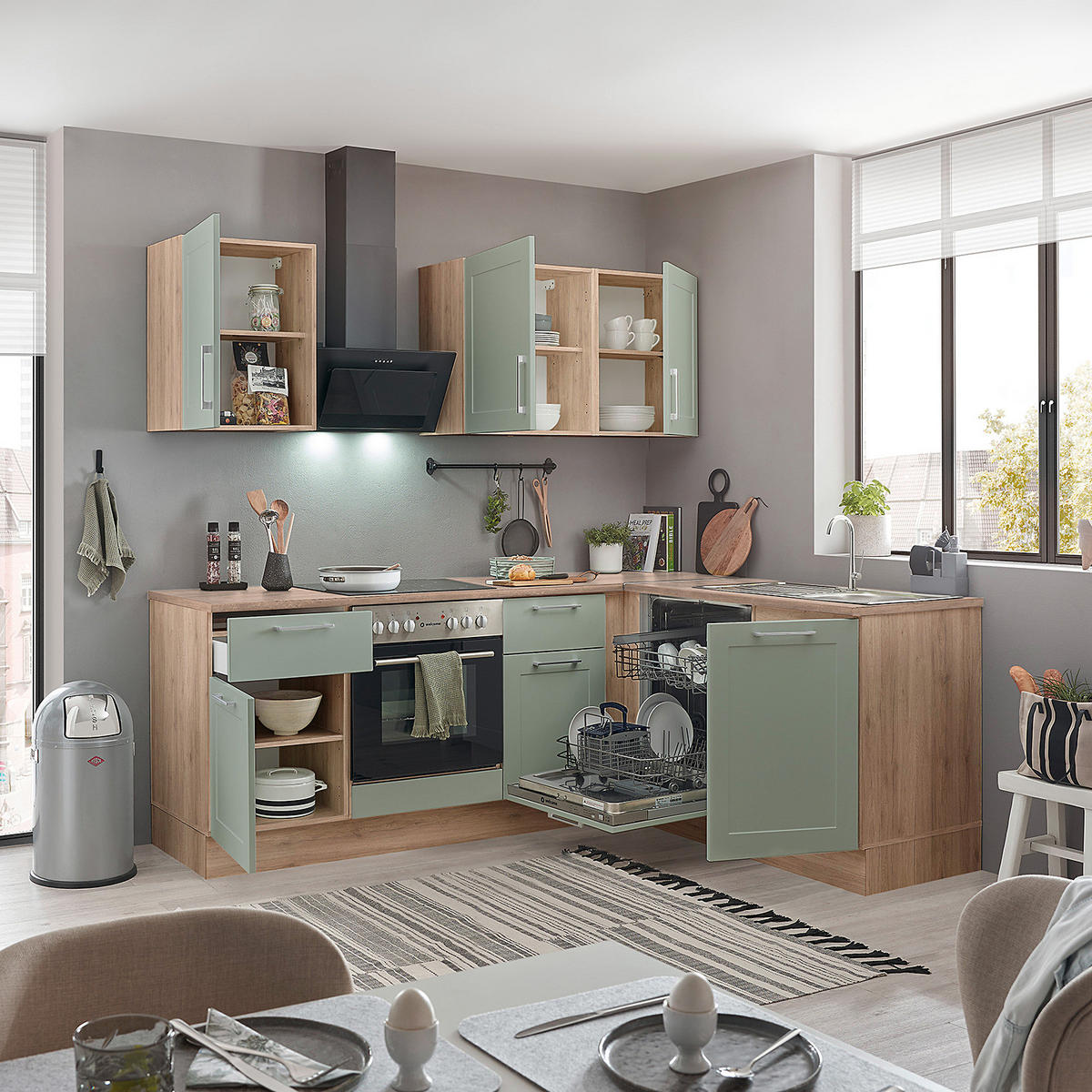 ECKUNTERSCHRANK - Eiche San Remo, Holzwerkstoff/Metall (115/90/60cm) - home24