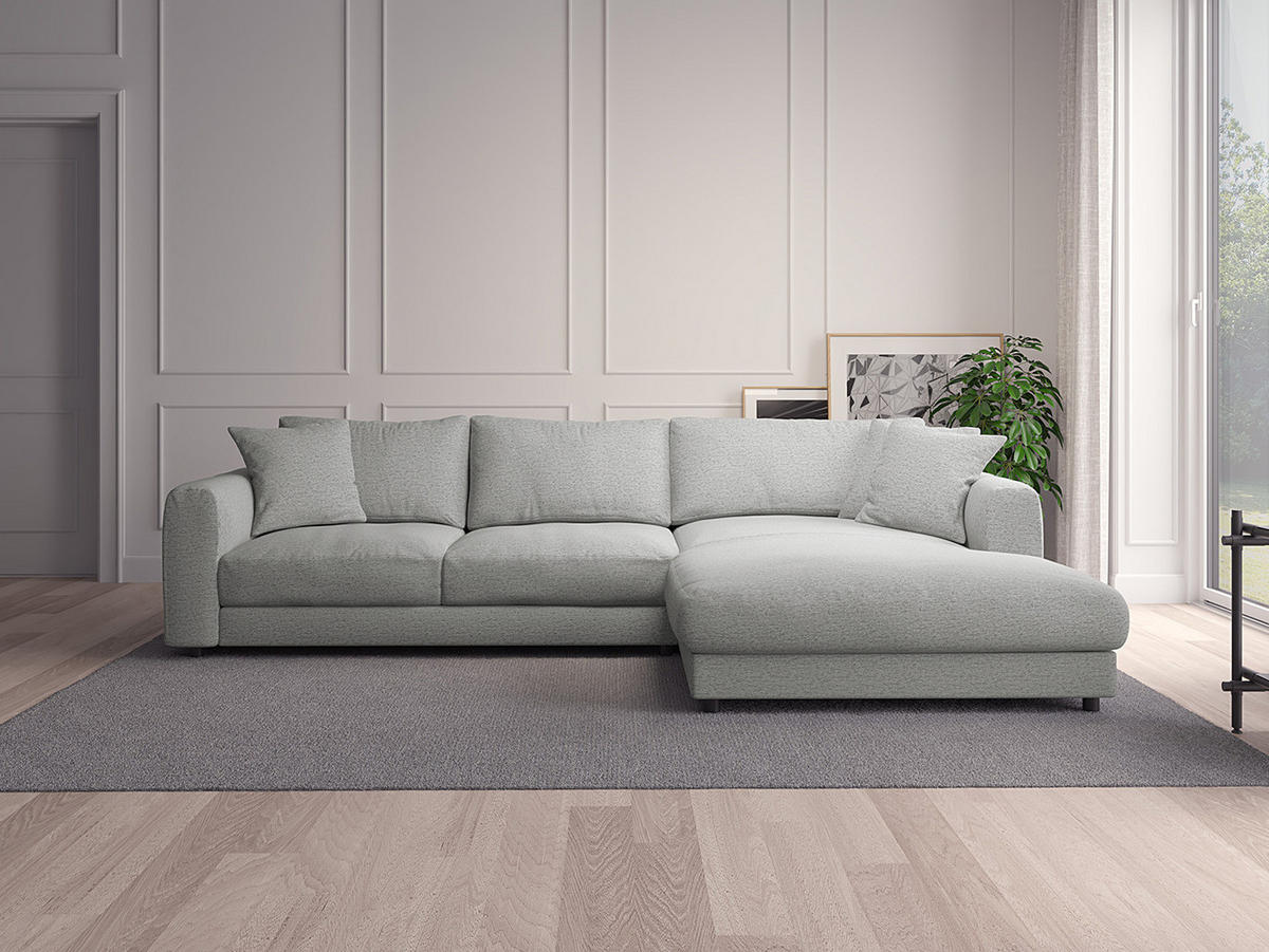 ECKSOFA mit Longchair - Hellgrau/Schwarz, Kunststoff/Textil (286/183cm) - home24