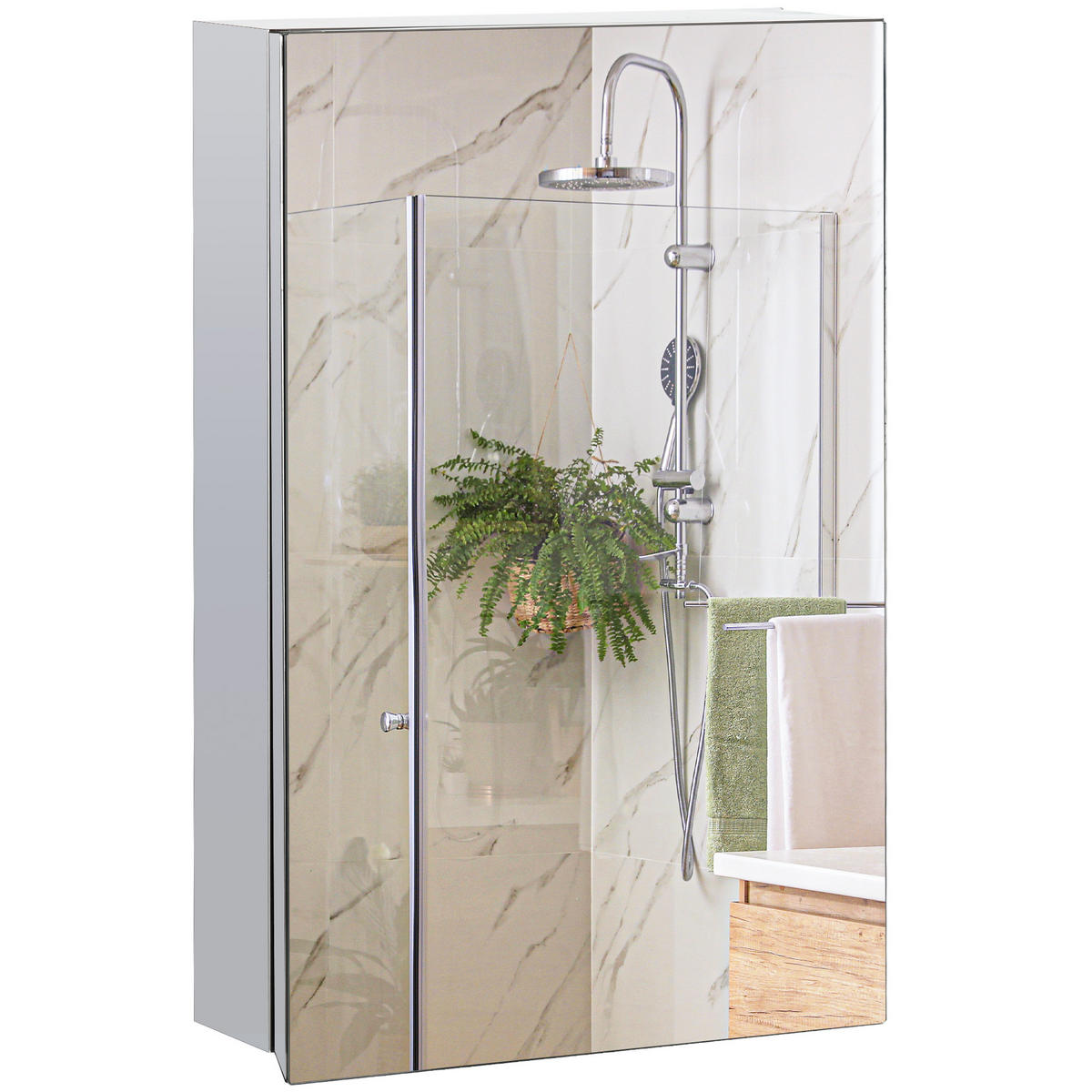 SPIEGELSCHRANK mit 3 Ebenen, für Badezimmer, Schlafzimmer, Edelstahl, Silber - Silberfarben, Glas (12/60/39cm) - Kleankin