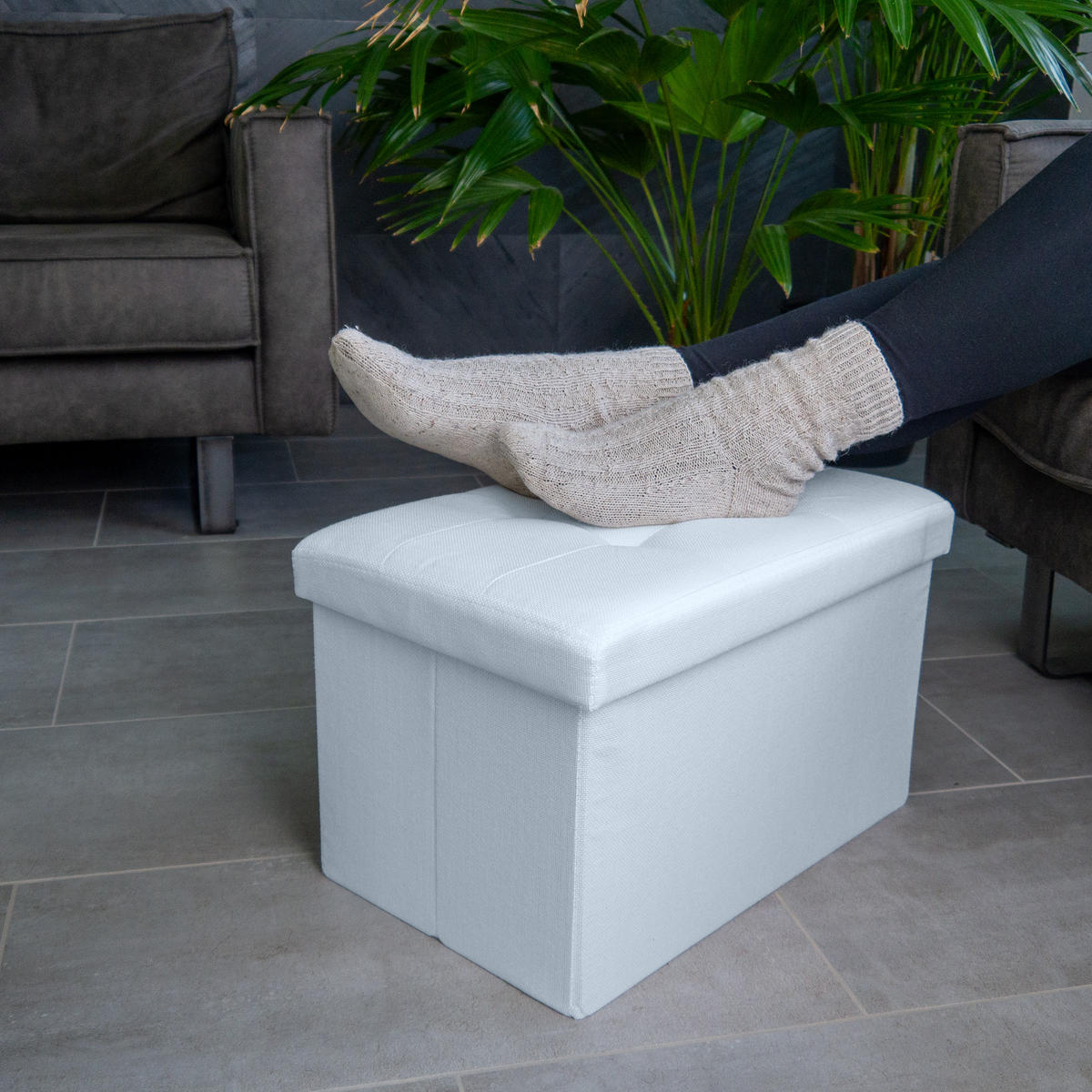 SITZBOX Faltbar mit Stauraum 49/30/30 cm (Weiß) - Weiß, Textil (30/30/49cm) - Intirilife