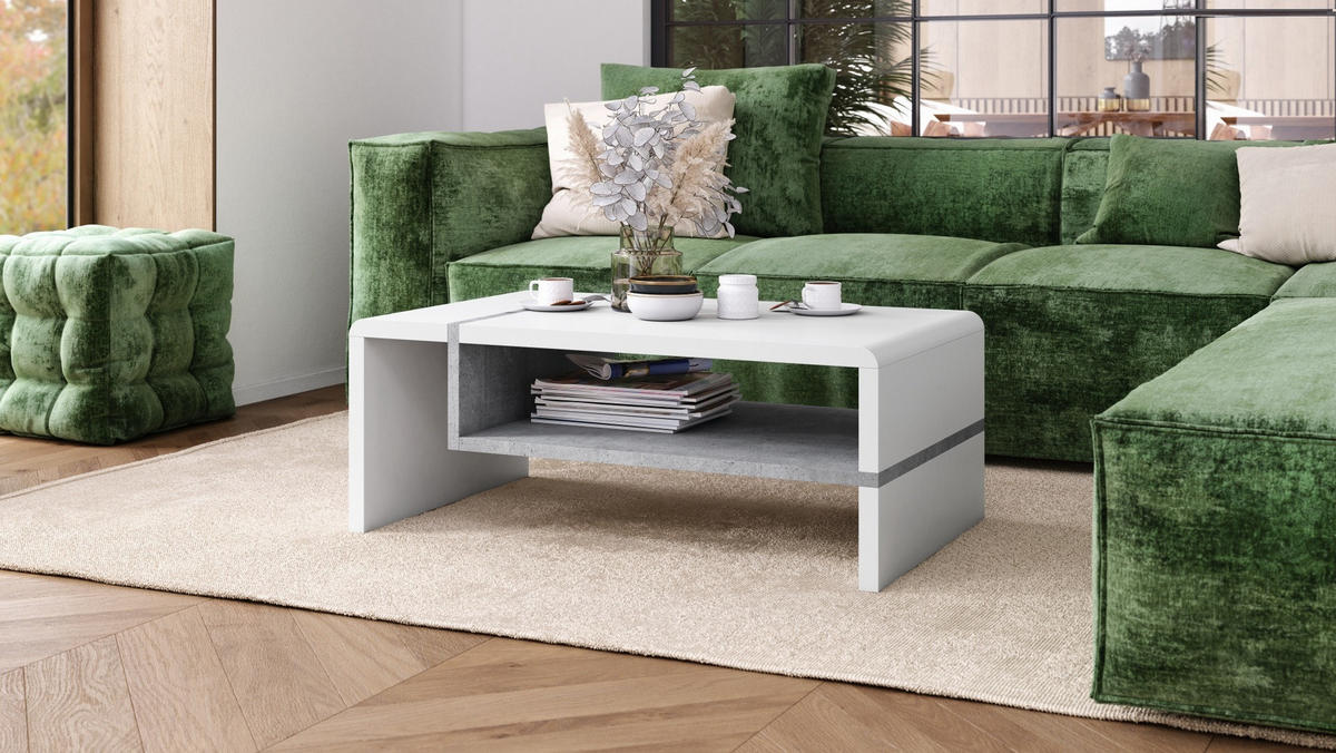 COUCHTISCH rechteckig Weiß matt - Beton 100/60/40 cm - Hellgrau/Weiß, Holzwerkstoff (60/100/40cm) - designimpex