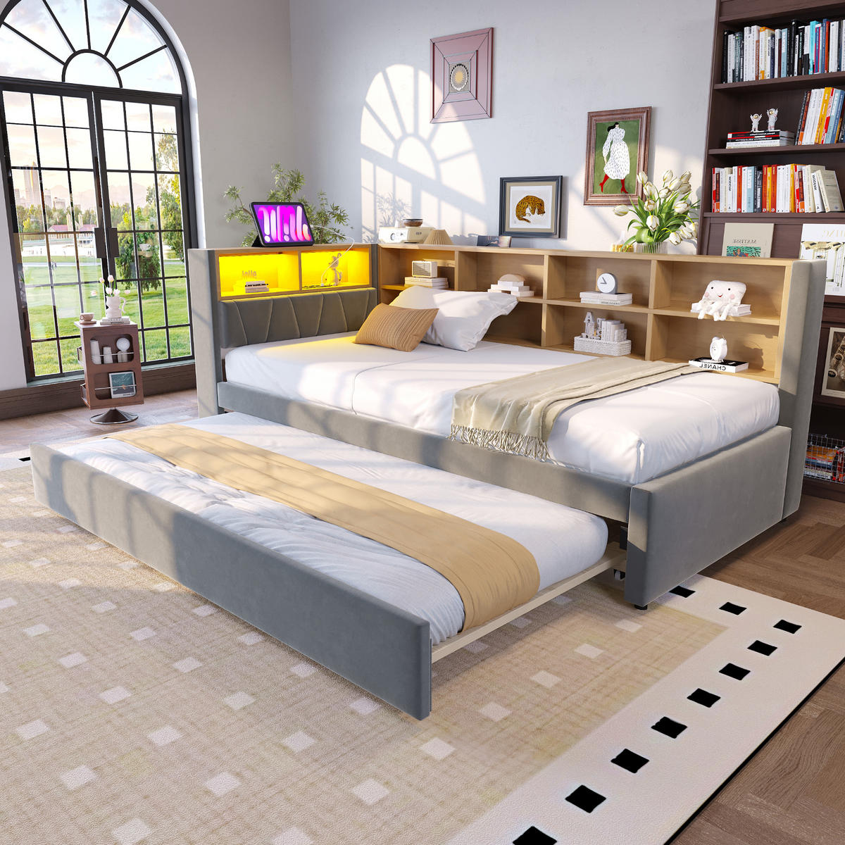 POLSTERBETT 90x200 cm LED USB dunkelgrau - Dunkelgrau, Textil (90/200cm) - LEBENLANG