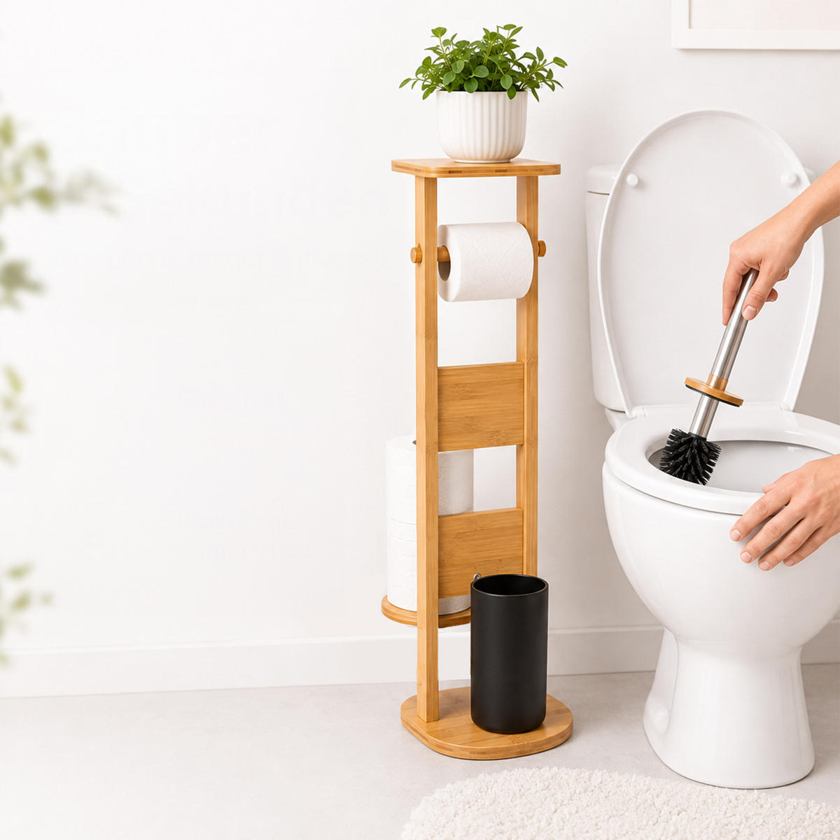 WC-SOUPRAVA přírodní bambus s poličkou 80 cm - světle hnědá, dřevo/kompozitní dřevo (30/80/18cm) - Relaxdays