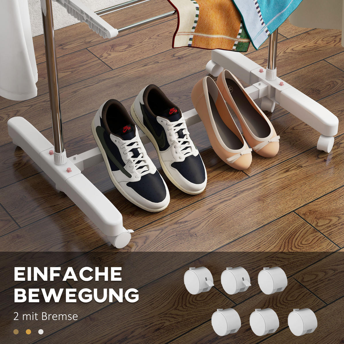 WÄSCHESTÄNDER Edelstahl ABS Weiß - Weiß, Metall (55/152/142cm) - HOMCOM