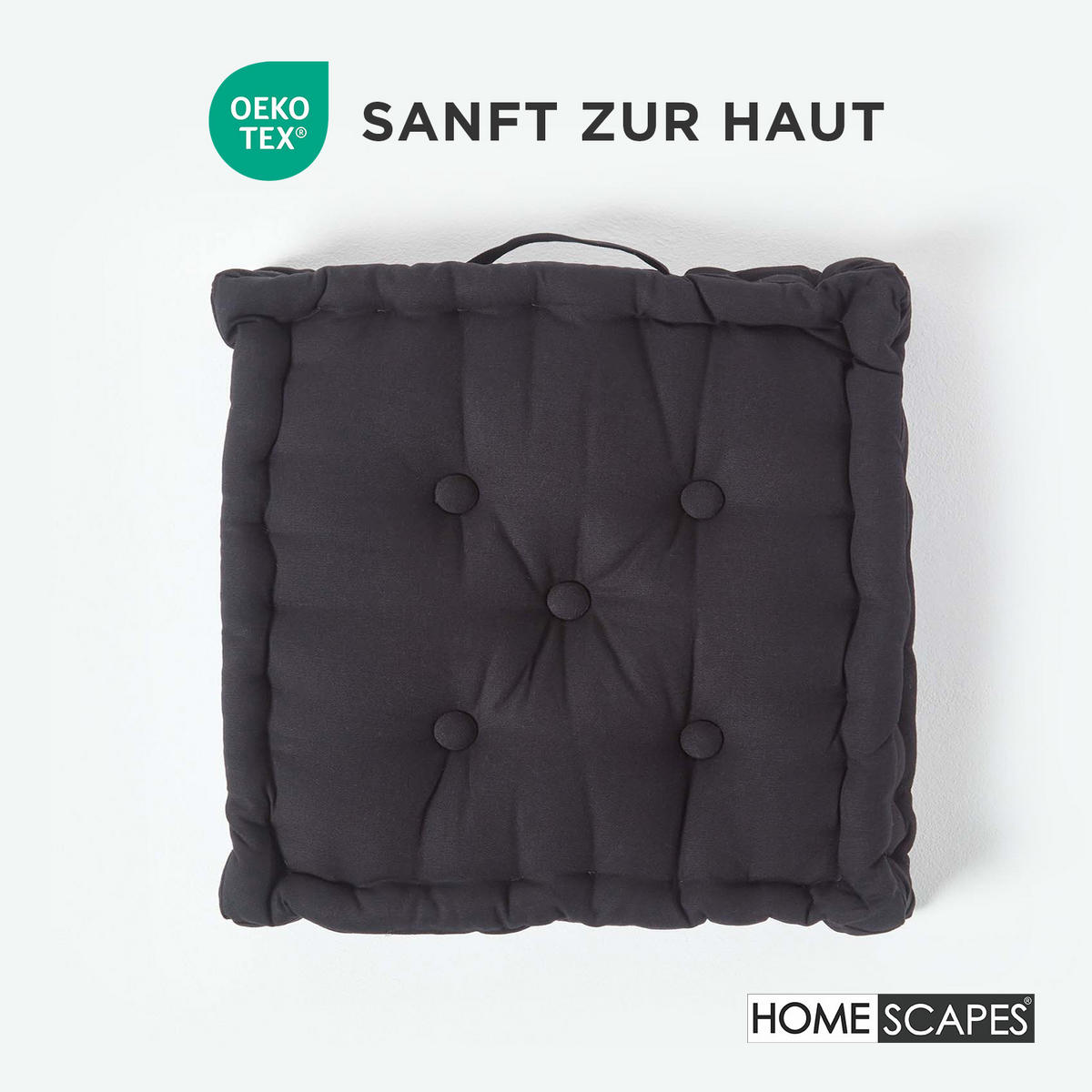 SITZKISSEN schwarz 50/50/10 cm – Bodenkissen unifarben - Schwarz, Textil (50/50/10cm) - Homescapes