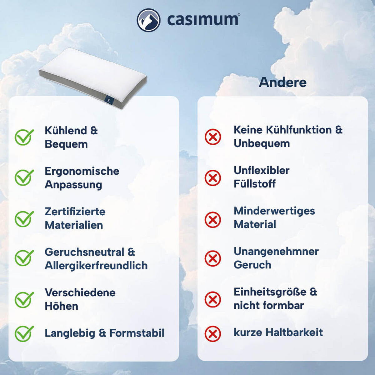 KOPFKISSEN kühlend COOL HEAD, Nackenstützkissen, 40x80 mit 6cm Aussensteg, Rücken- & Seitenschläfer - Weiß, Textil (40/80cm) - casimum