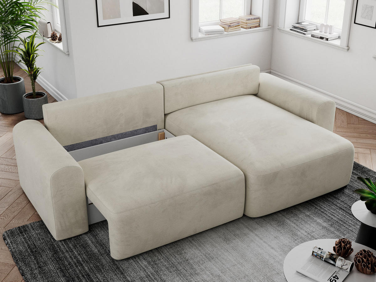 ECKSOFA NELSON Beige Velvet - Beige/Schwarz, Kunststoff/Textil (274/152cm) - MKS