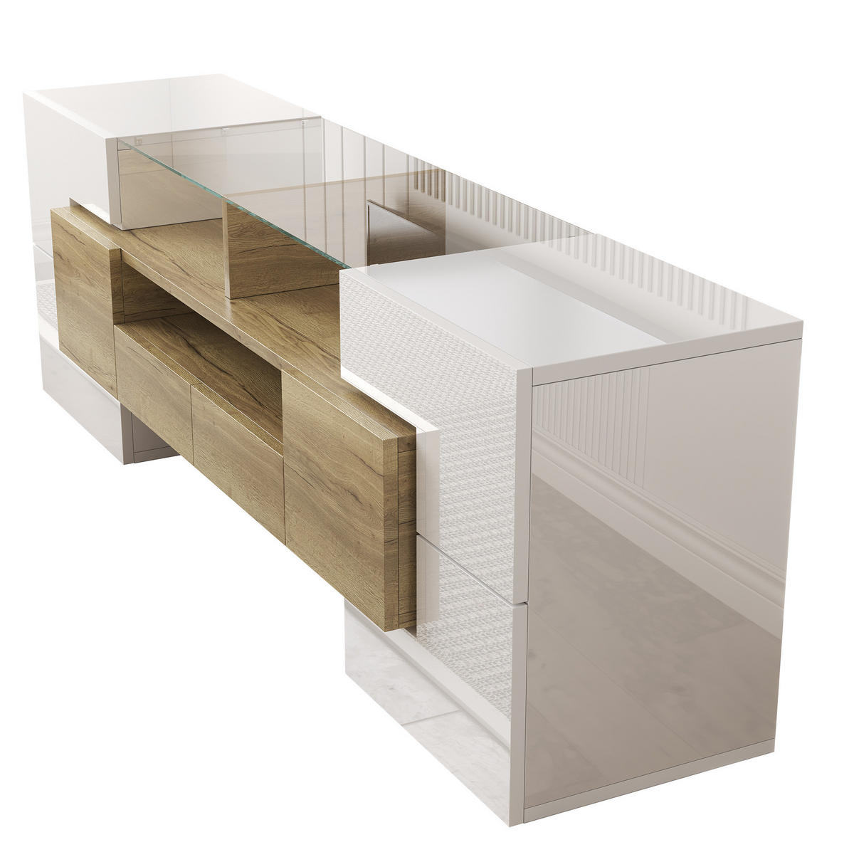 TV-LOWBOARD 145/30/51 cm mit LED-Beleuchtung und 2 Schubladen - Weiß, Holzwerkstoff (145/51/30cm) - BEAOK