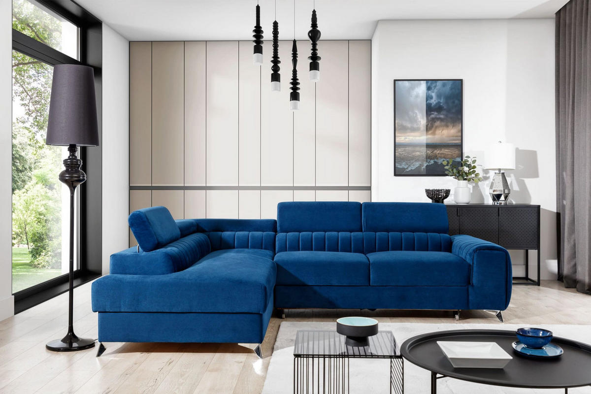 ECKSOFA - OLIVIER (Links, Marineblau) - Dunkelblau, Textil (275/205cm) - Möblo