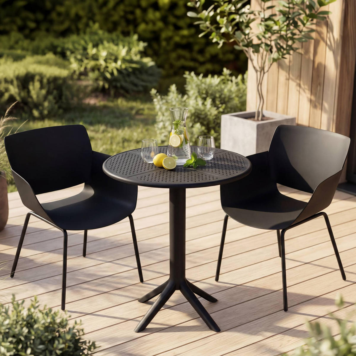 GARTENMÖBEL-SET Sara 2 Stühle 168x60x80cm Kunststoff Schwarz Balkonset - Schwarz, Kunststoff - DELUKE