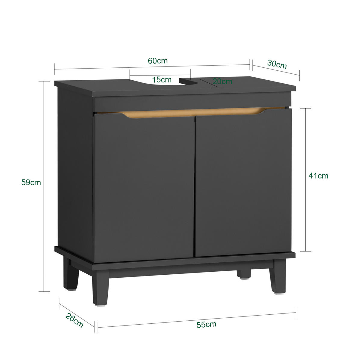 WASCHBECKENUNTERSCHRANK Grau - Grau, Holz/Holzwerkstoff (60/59/30cm) - SoBuy