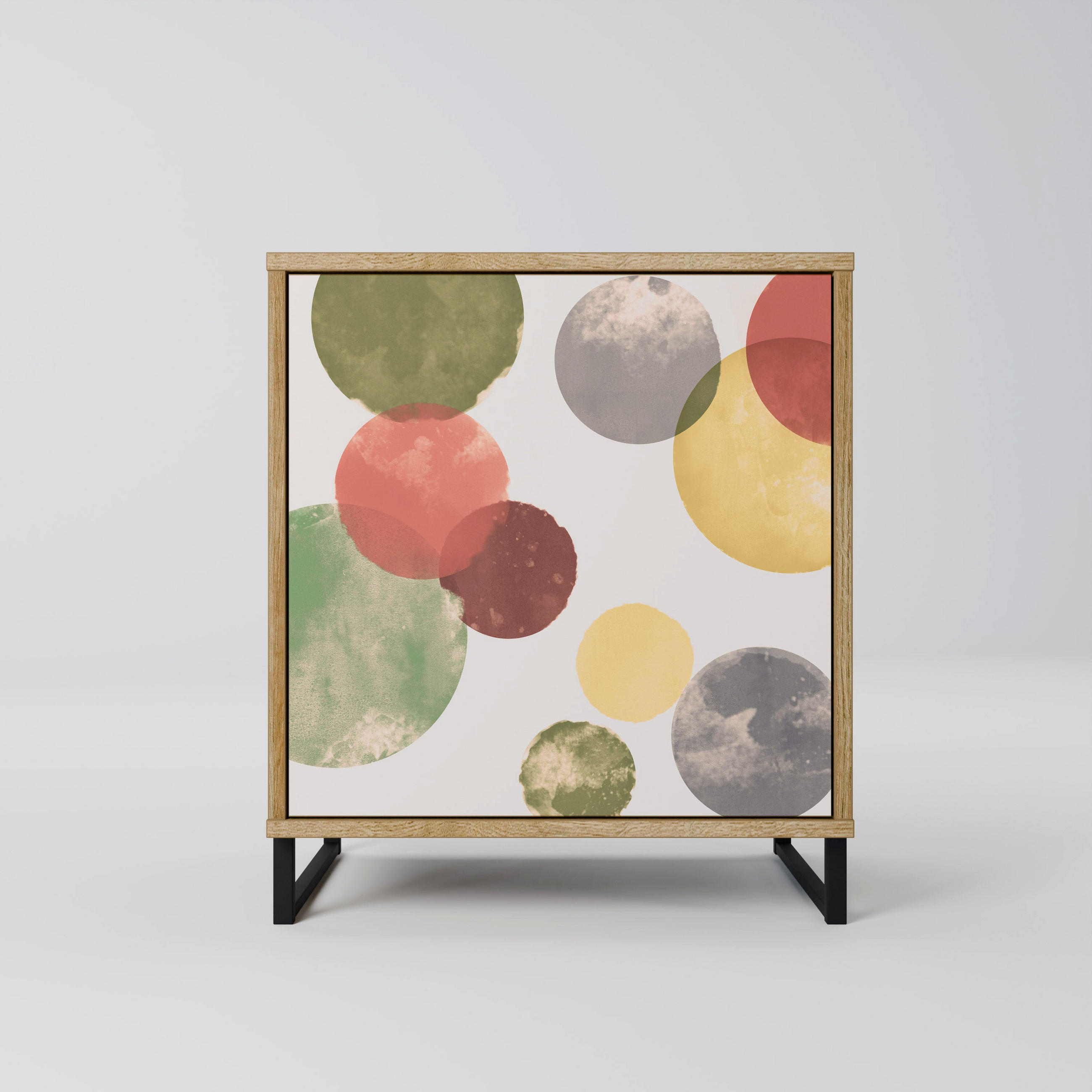 SIDEBOARD FLEETING HAPPINESS, Eichefarben, 57,5x42x67,5 cm, Schwarze Metall-Rahmenfüße - Eichefarben/Multicolor, Holzwerkstoff/Metall (57.5/67.5/42cm) - SpaceRebels