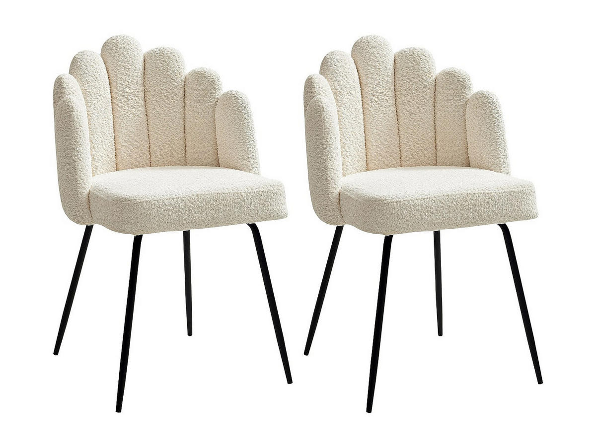 STUHL 2er-Set - Bouclé-Stoff & schwarzes Metall - Cremefarben - ALTINAM - Creme/Schwarz, Textil (55/85/57cm) - Pascal Morabito